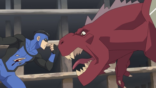 Invincible berhadapan dengan Dinosaurus