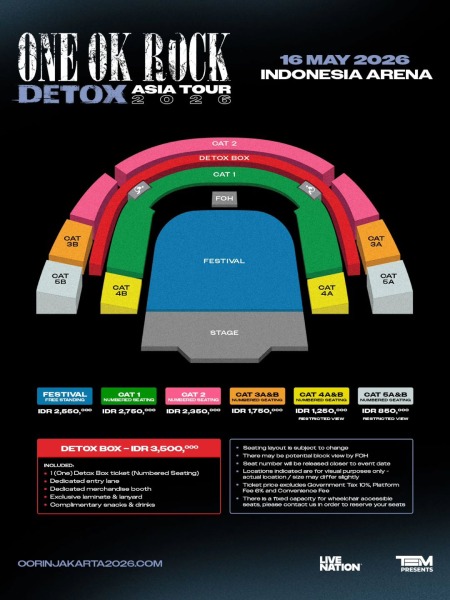 Layout Tempat Duduk konser ONE OK ROCK DETOX Asia Tour 2026